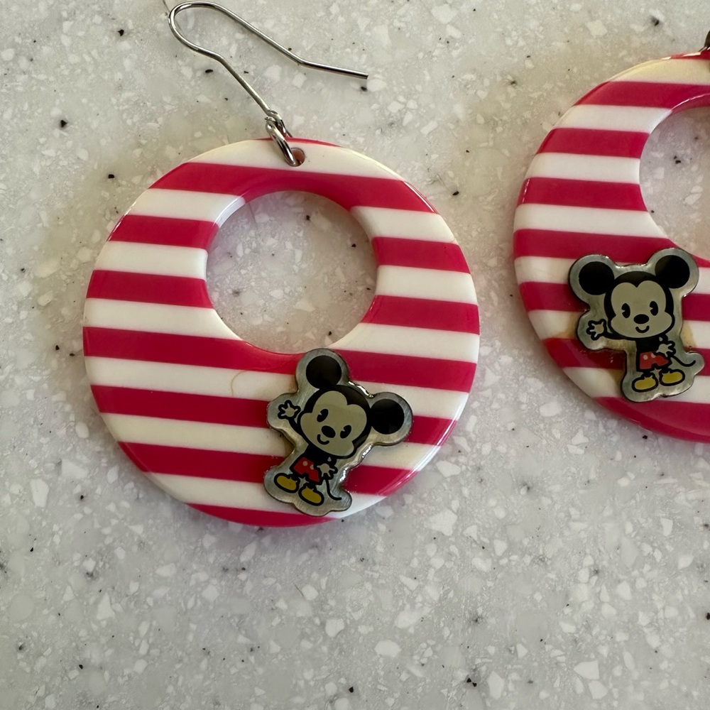 COPY - Disney Earrings! Pink and White Stripes. Baby Mickey! Cute!